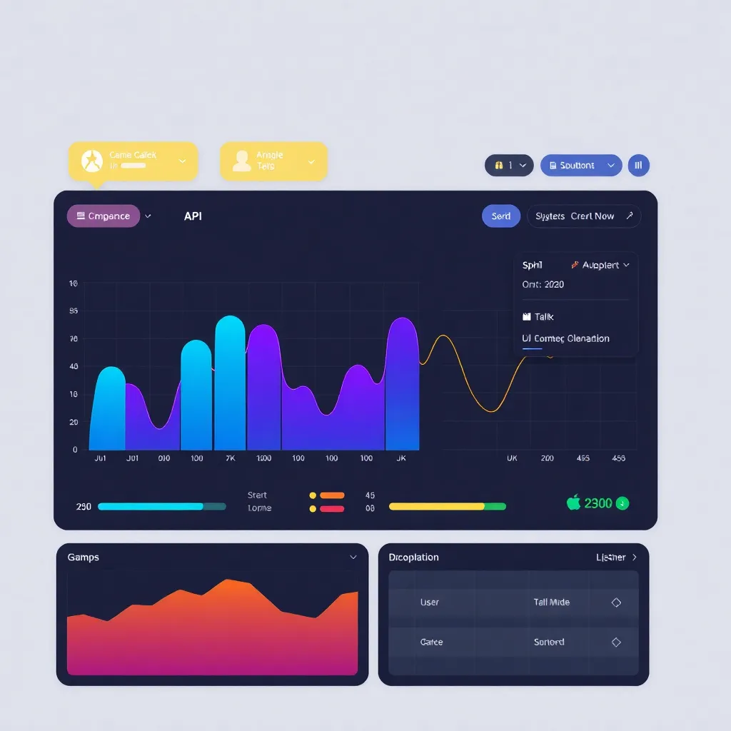 A modern gaming API interface with colorful graphs and user interaction elements