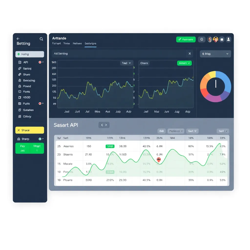 A detailed illustration of a digital betting API interface with charts and data streams