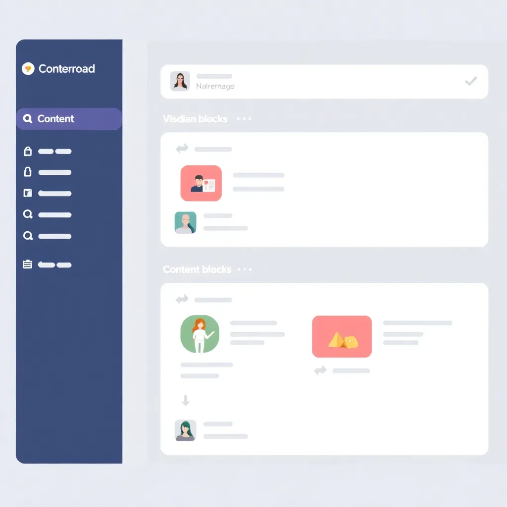 Illustration of a content management system dashboard with editable content blocks and media