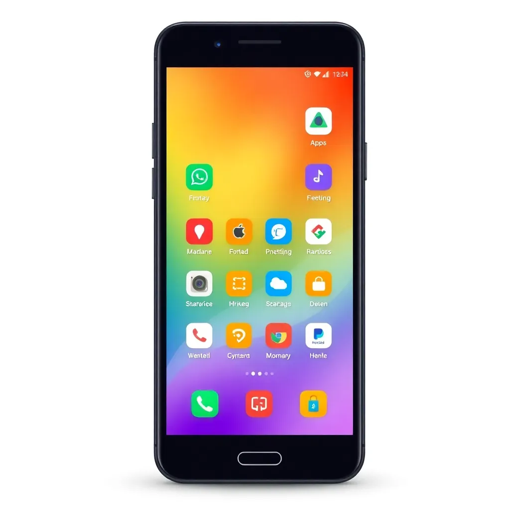 Illustration of an Android smartphone showing a modern app interface with colorful icons