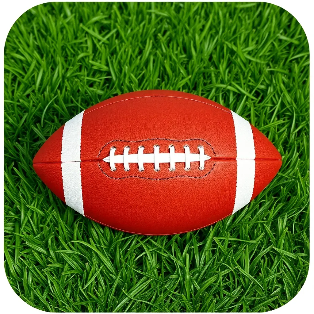 Icon of a classic brown leather football on green grass field