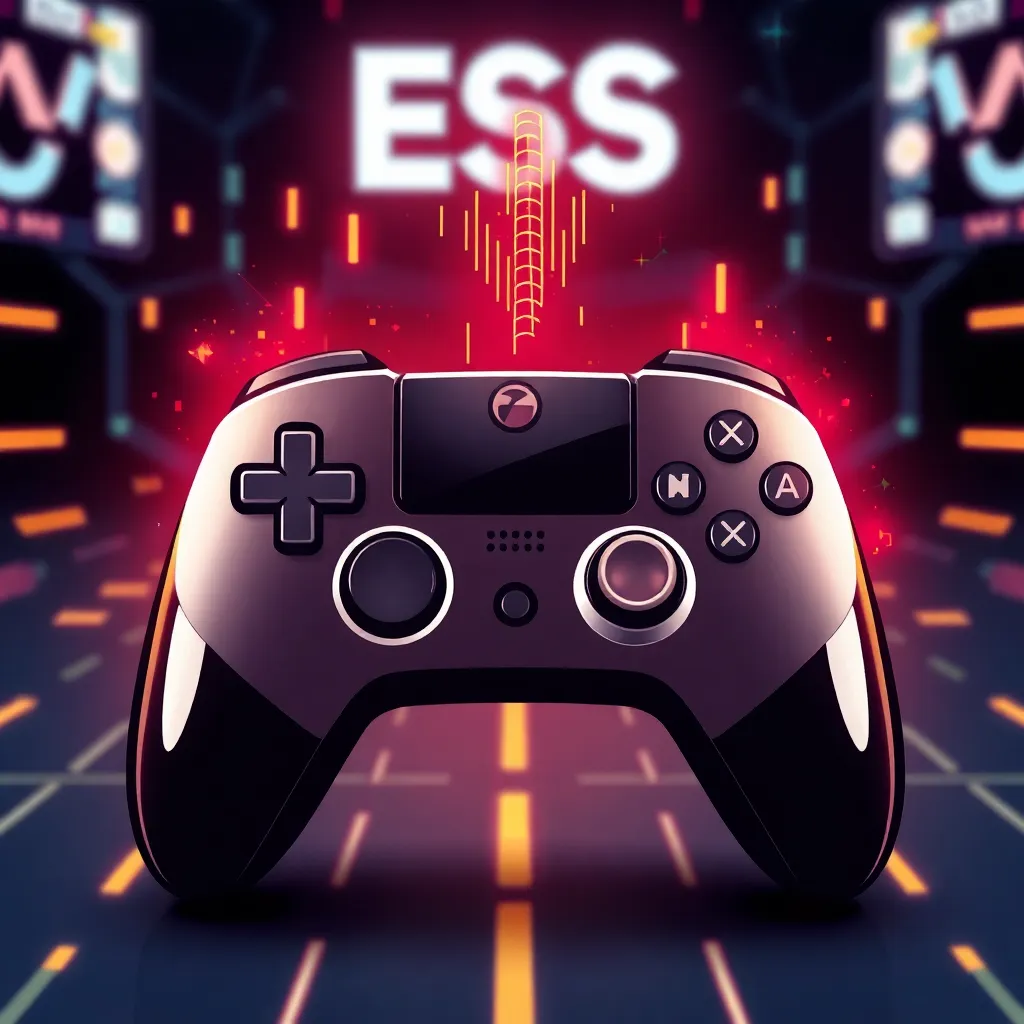 Icon representing esports with a game controller and digital pixel effects