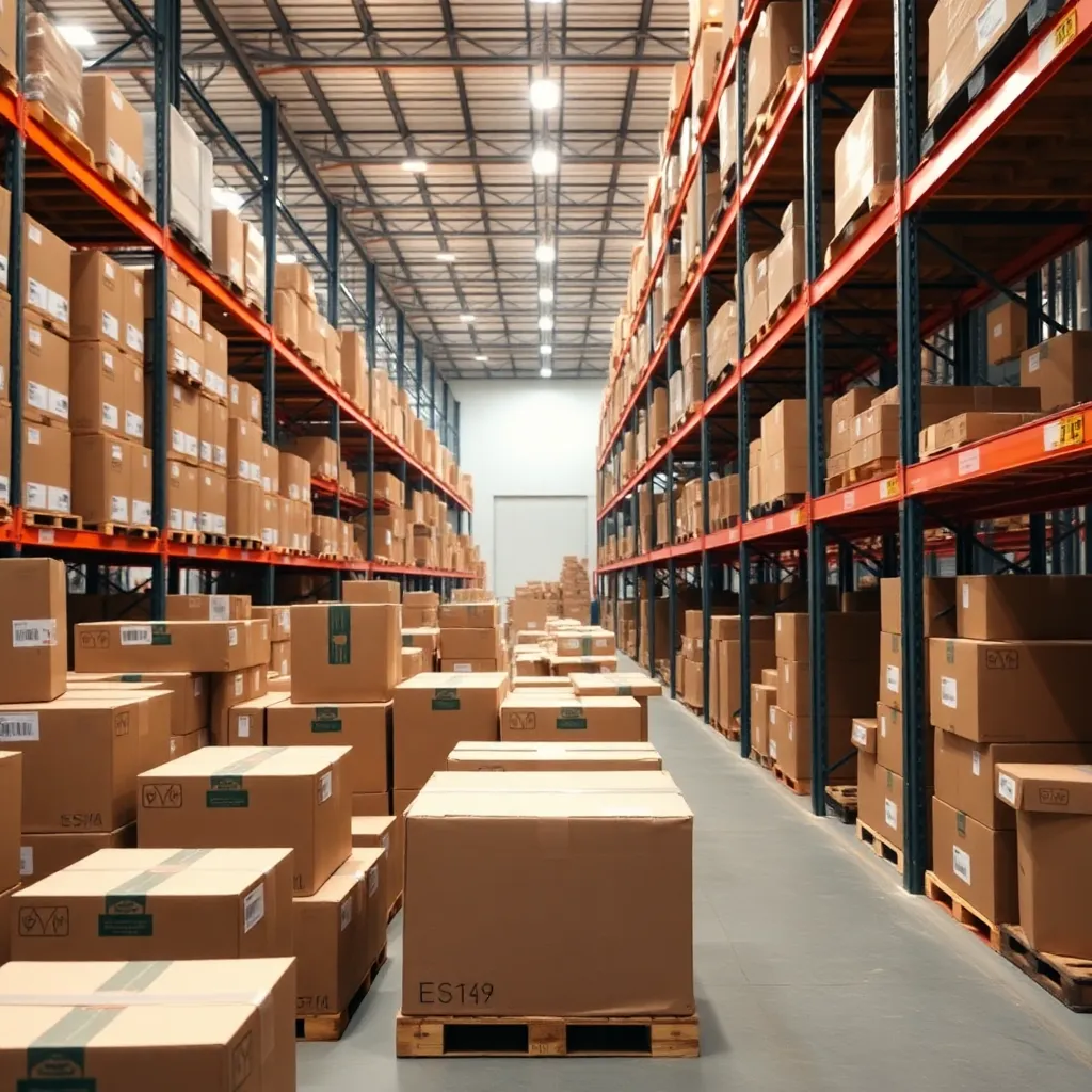 Warehouse filled with boxes and packages ready for shipment in a dropshipping business