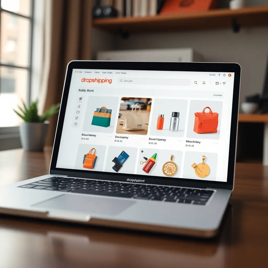 Laptop screen showing an online storefront for dropshipping products