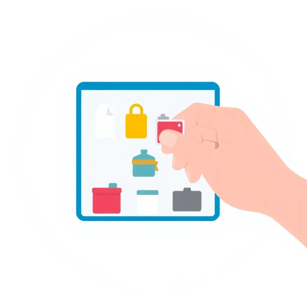 Icon showing a hand selecting products from a catalog, symbolizing choosing products to sell