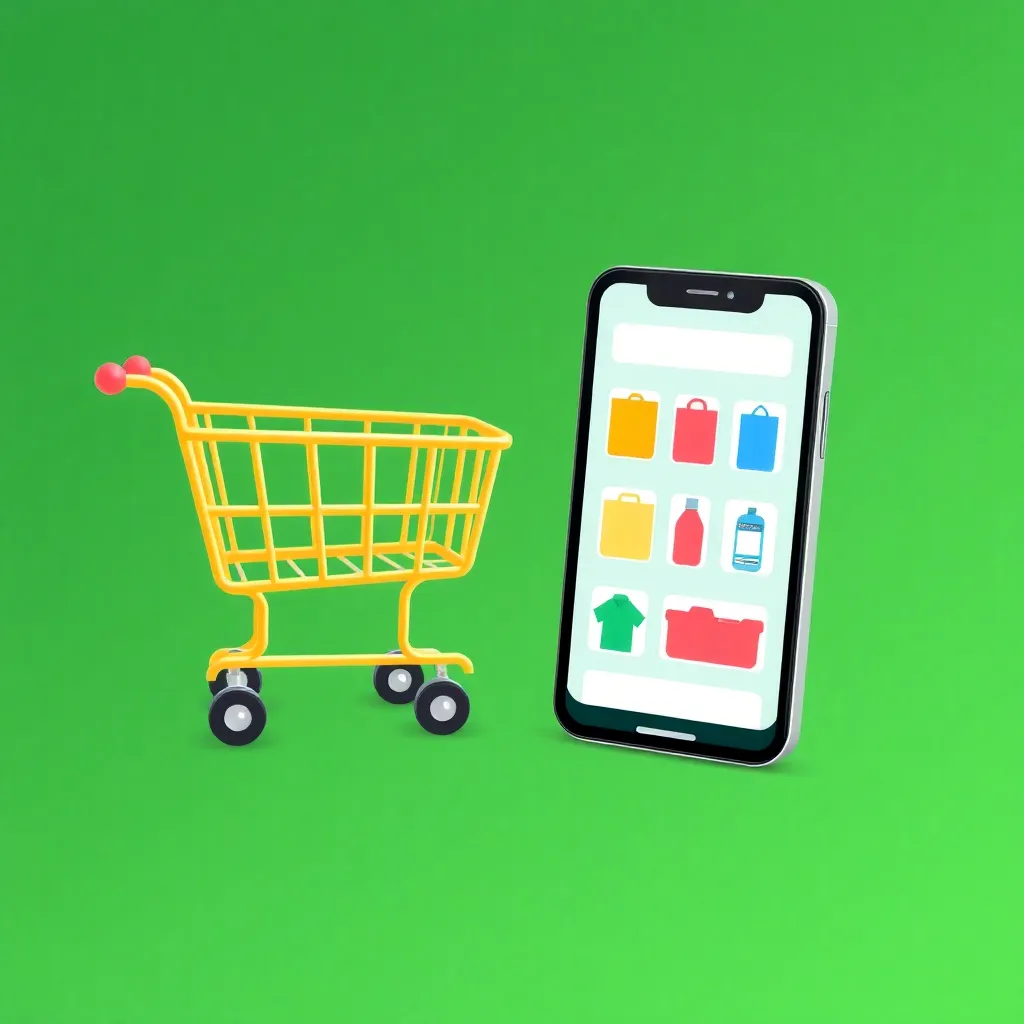 Icon of a shopping cart and a mobile phone representing selling products online