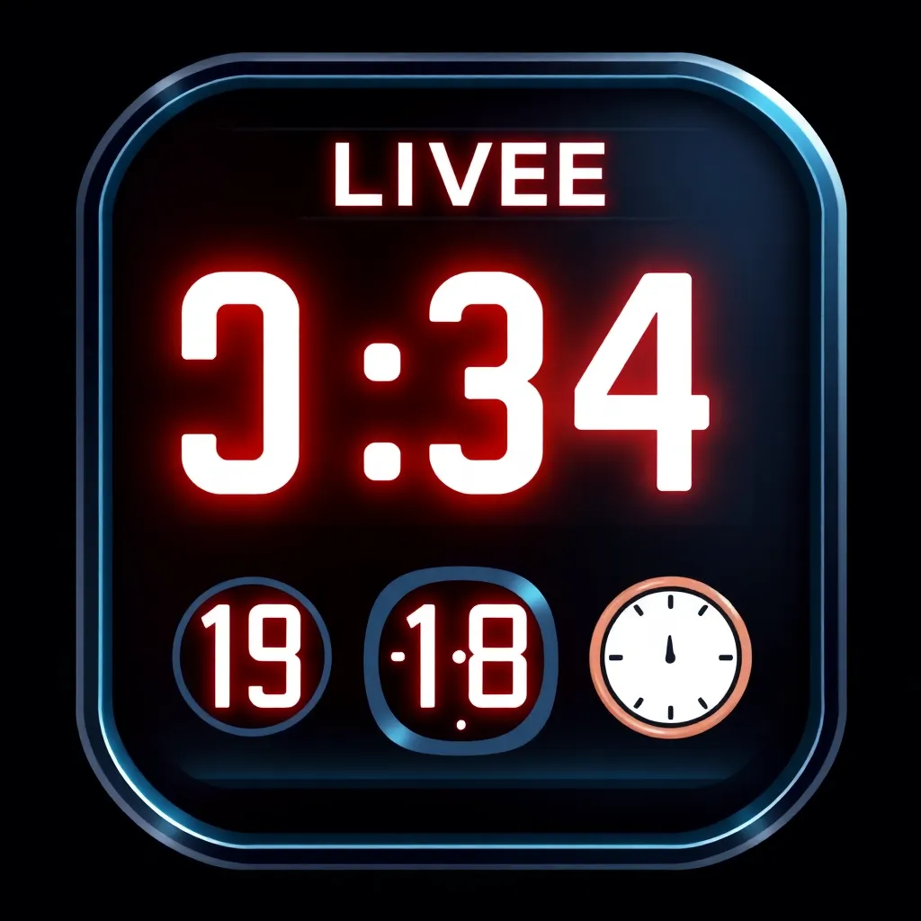 Icon showing a live scoreboard with dynamic numbers and a clock